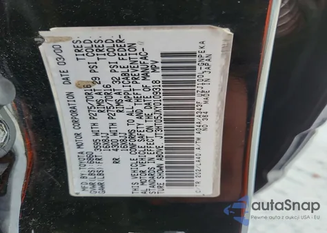 2000 Toyota Land Cruiser z USA, uszkodzony, nr VIN JT3HT05JXY0109318